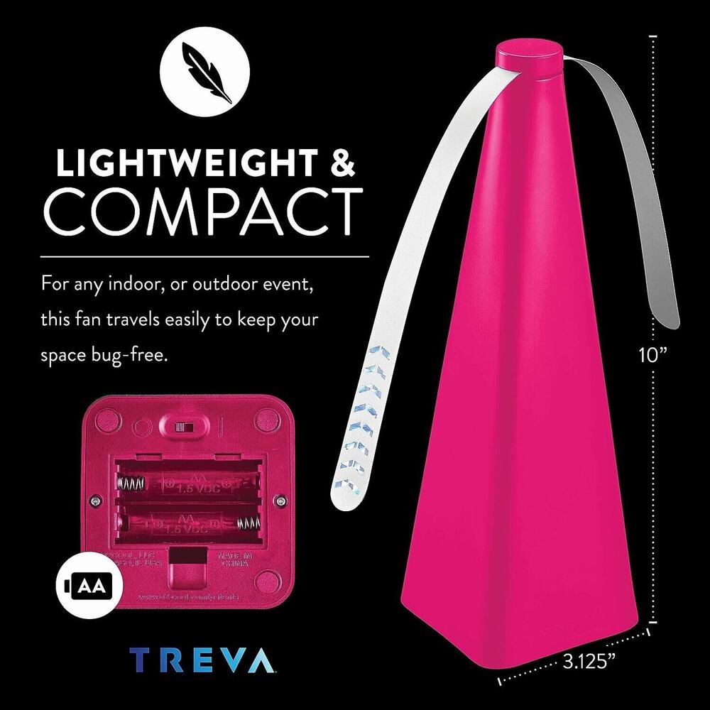Treva Chemical Free Bug Deterrent Fan, Holographic blades Battery Powered, Pink